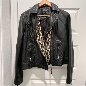 All Saints embroidered Leather biker jacket